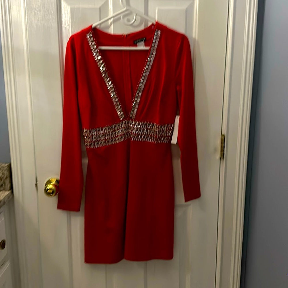 NWT Venus Red dress with sparkles, size 10.